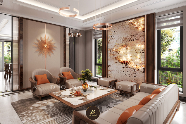 Thiết kế - Thi công nội thất biệt thự gỗ óc chó tại Starlake Hồ Tây - Anh Việt